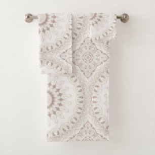Beige and Cream Mandala Pattern Bath Towel Set