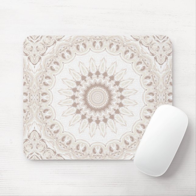 Beige and Cream Mandala Pattern Mouse Mat (With Mouse)