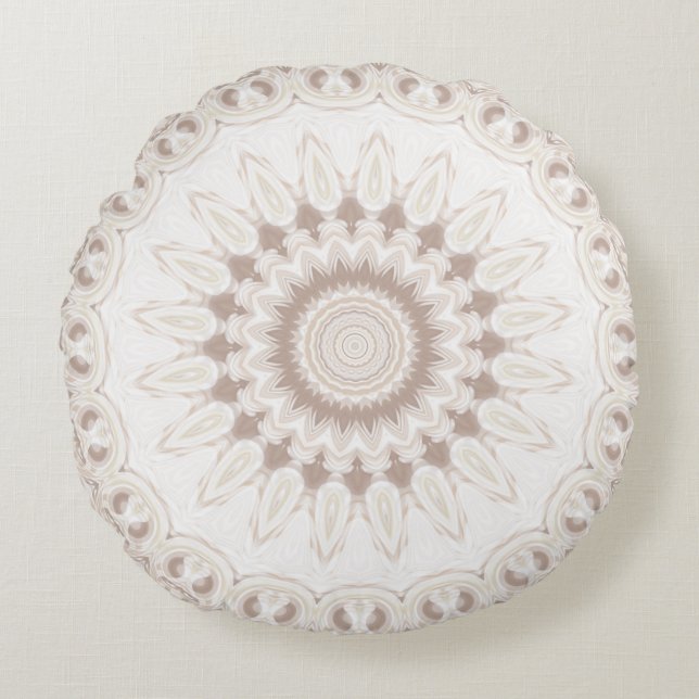 Beige and Cream Mandala Pattern Round Cushion (Front)