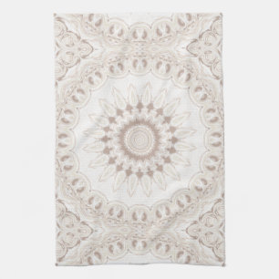 Beige and Cream Mandala Pattern Tea Towel