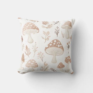 Beige and Cream Mushroom Pattern Throw Pillow