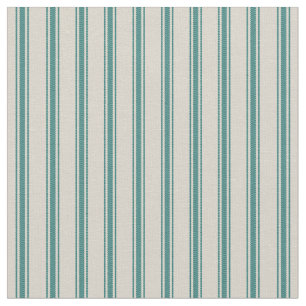 Beige and Dark Teal Classic Ticking Stripes Fabric