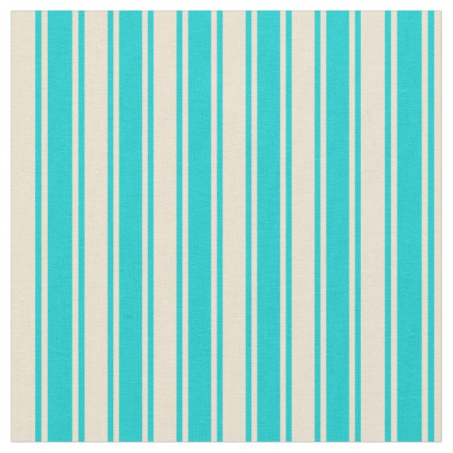 Beige and Dark Turquoise Lined/Striped Pattern Fabric (Close Up)