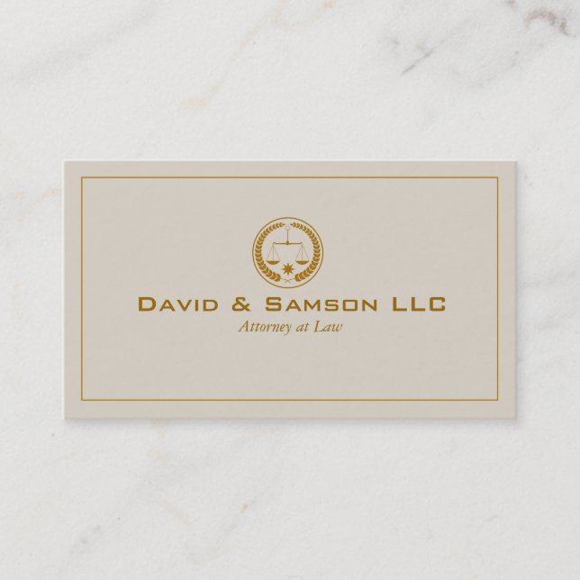 Beige And Gold Classic Attorney At Law Business Card (Front)