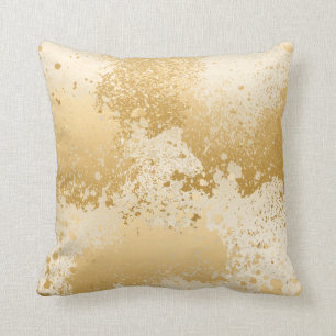 Beige and Gold Paint Splatter Cushion