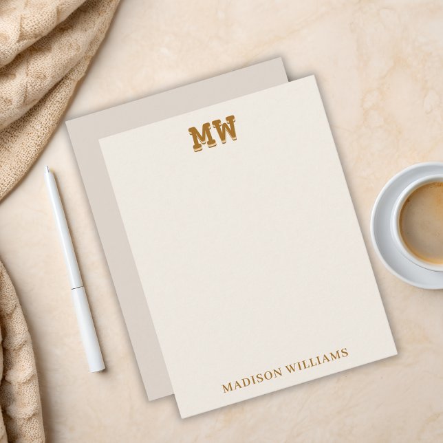 Beige and Gold Retro Typography Monogram Initial Card (Beige and Gold Retro Typography Monogram Initial Note Card)