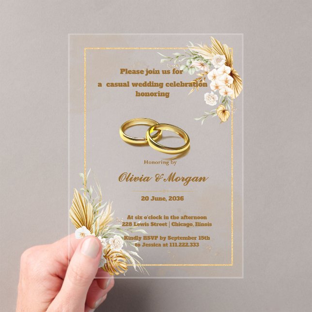 Beige and Gold Simple acrylic wedding invitations (Insitu (Handheld))