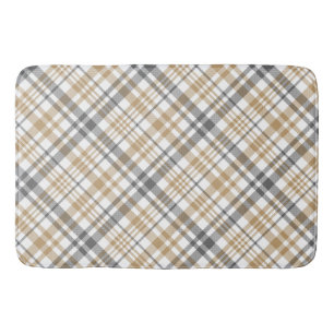 Beige And Gray Plaid  Bath Mat