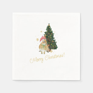 Beige and Green Christmas Greeting Napkins