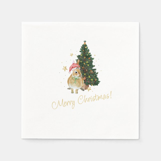 Beige and Green Christmas Greeting Napkins (Front)