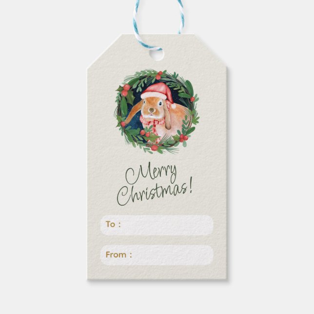 Beige and Green Christmas Greeting Tag (Front)