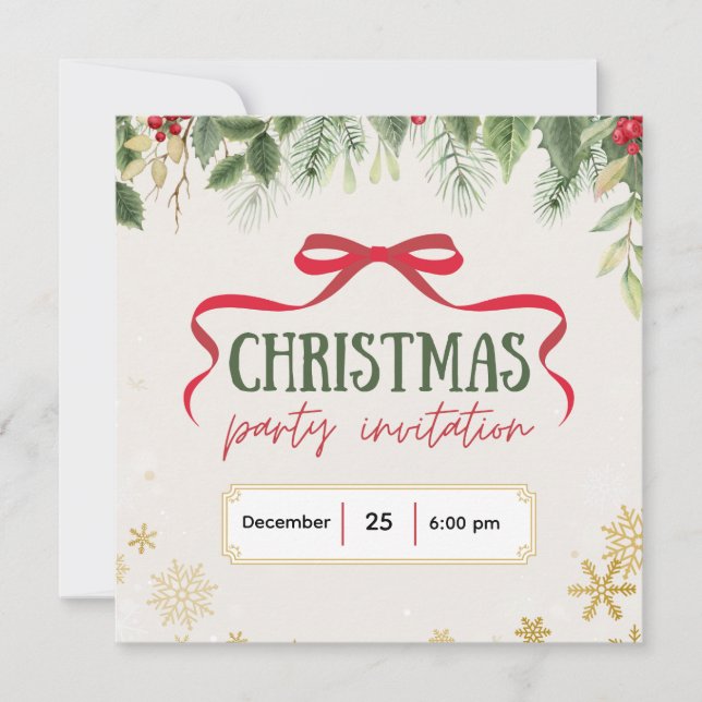 Beige and Green Festive Christmas Invitation (Front)