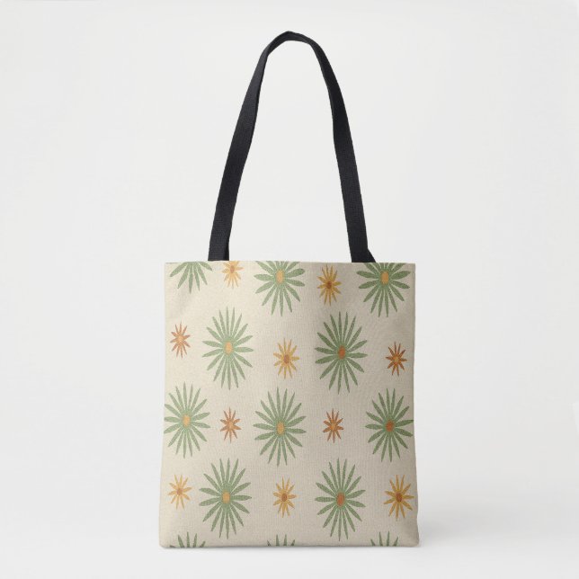 Beige and Green Stars Tote Bag (Front)
