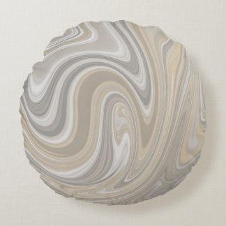 Beige and Grey Abstract Swirls Round Cushion
