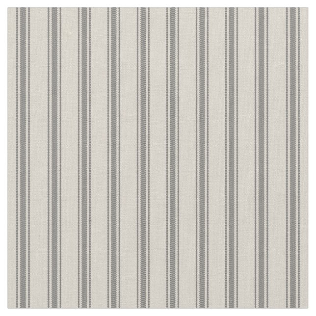 Beige and Grey Classic Ticking Stripes Fabric (Close Up)