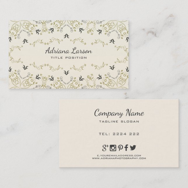 Beige And Grey Flowers Business Card (Front/Back)
