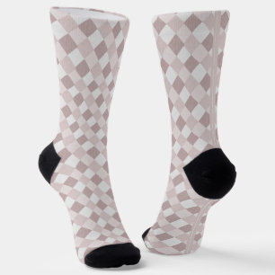 Beige and Grey Geometric Patchwork Pattern Oblique Socks
