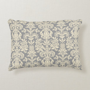 Beige And Grey Vintage Floral Damasks Decorative Cushion