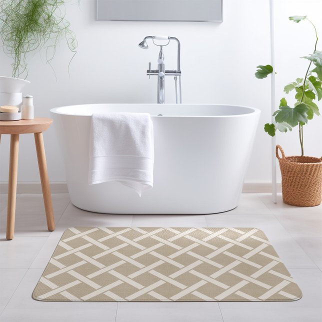 Beige and Ivory Lattice | Modern Farmhouse Bath Mat (Creator Uploaded)
