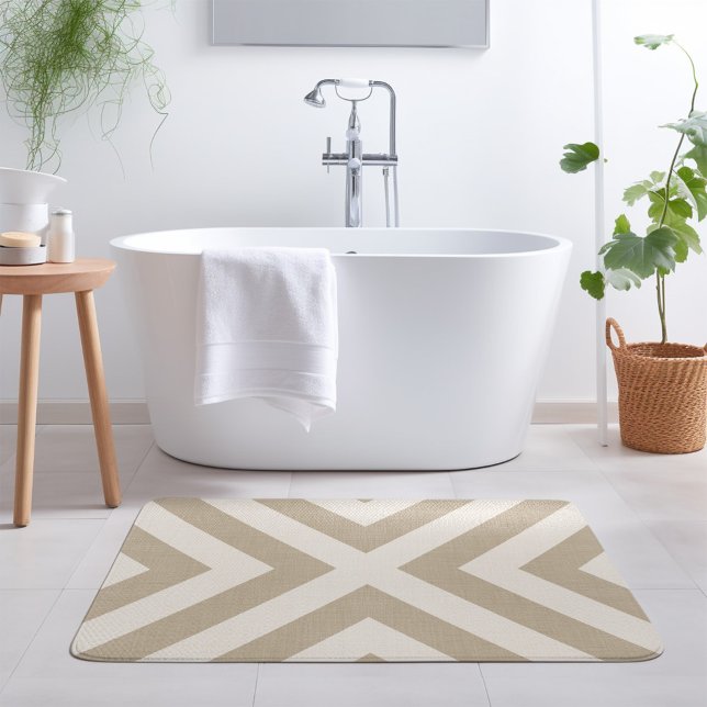 Beige and Ivory X Chevron | Modern Farmhouse Bath Mat (Creator Uploaded)