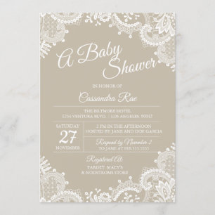 Beige and Lace Baby Shower Invitation