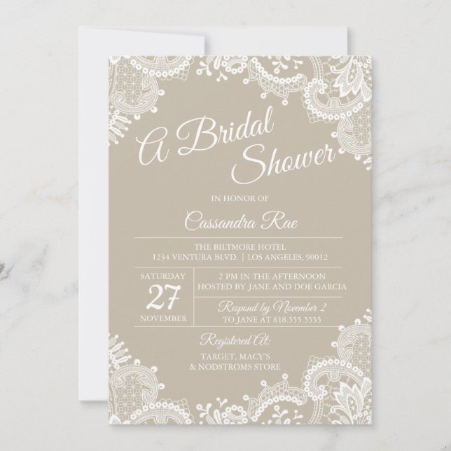 Beige and Lace Bridal Shower Invitation (Front)