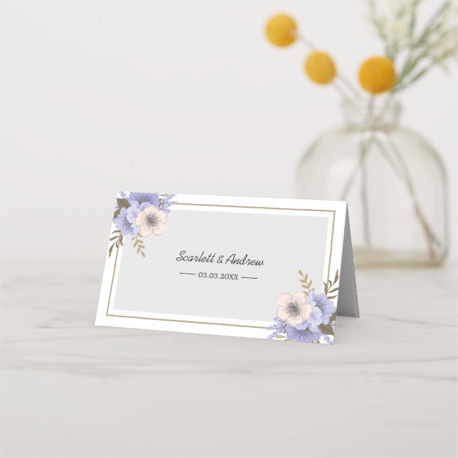 Beige and Lavender Flowers Place Card (Back)