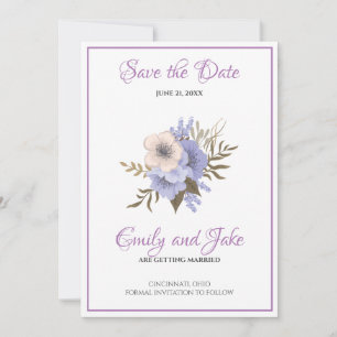 Beige And Lavender Flowers Save The Date