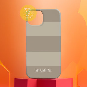 Beige and Linen Modern Striped Pattern Custom Name iPhone 15 Case