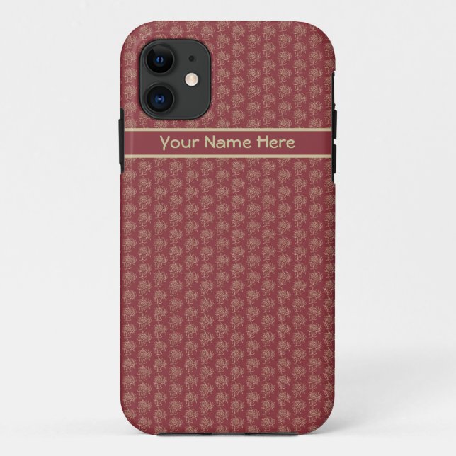 Beige and Maroon Floral Mini-print Pattern Case-Mate iPhone Case (Back)
