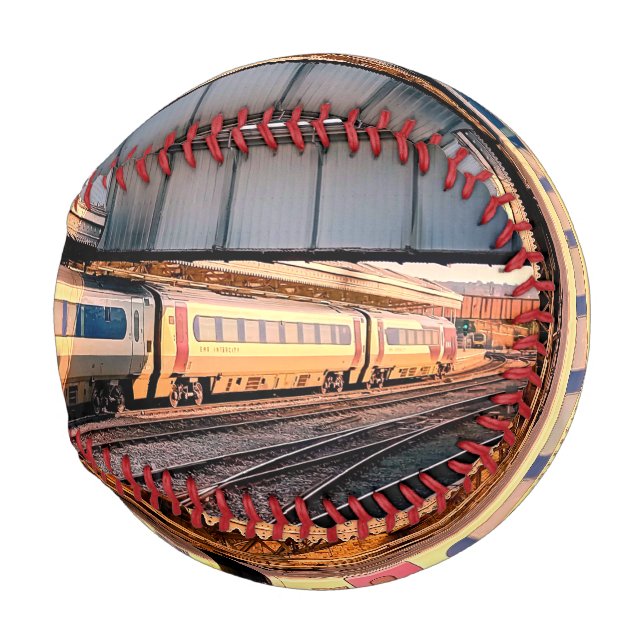 Beige and maroon train baseball (Front Right)
