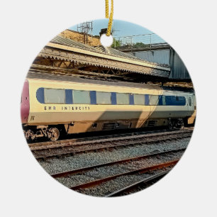 Beige and Maroon train Ceramic Tree Decoration