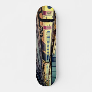 Beige and maroon train skateboard