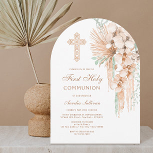 Beige and Mint Bouquet Arch First Communion Invitation