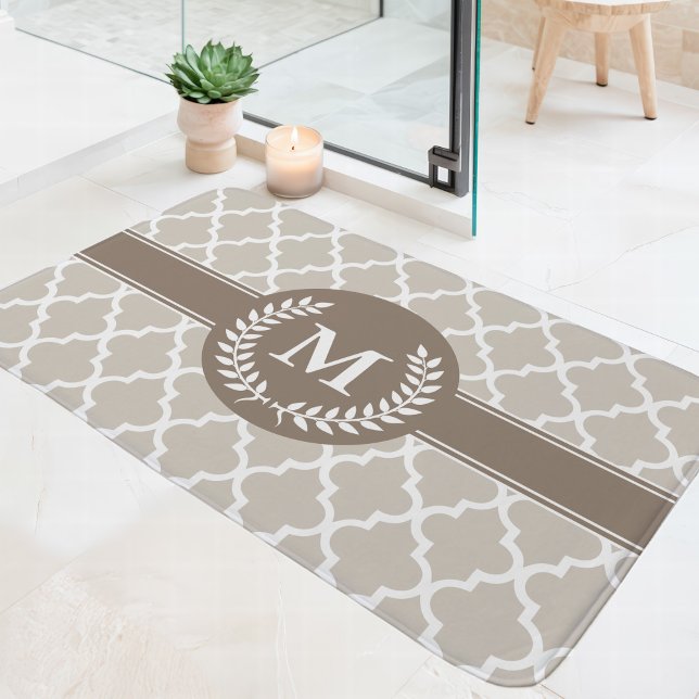 Beige and Mocha Moroccan Monogram Bath Mat (Creator Uploaded)