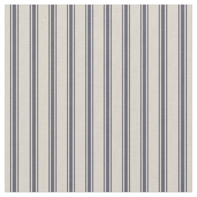 Beige and Navy Blue Classic Ticking Stripes Fabric (Close Up)