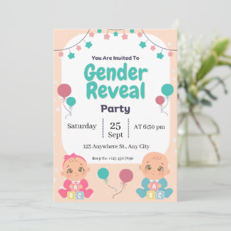 Beige and Orange Cute Gender Reveal Invitation