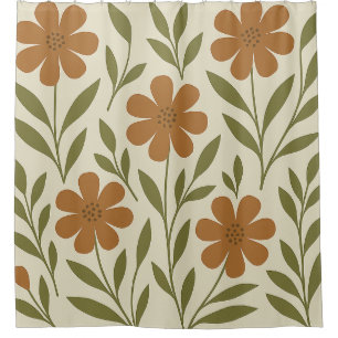 Beige and Orange Floral Shower Curtain