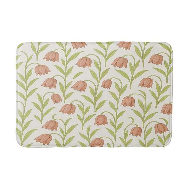 Beige and Pink Floral  Bath Mat (Front)