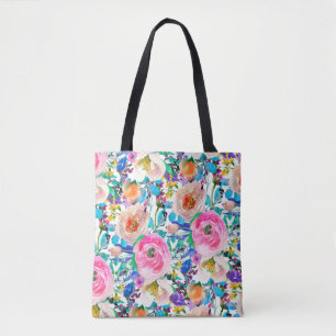 Beige And Pink Roses Tote Bag