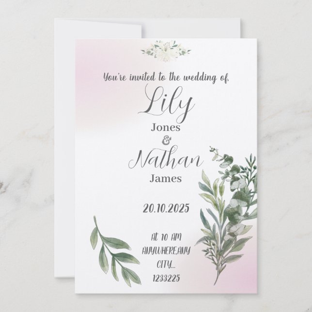 Beige and pink wedding invitation template (Front)