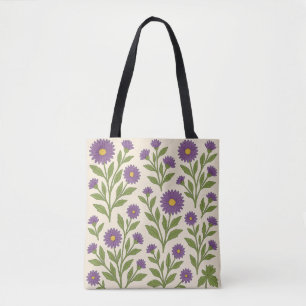 Beige and Purple Flowers Tote Bag