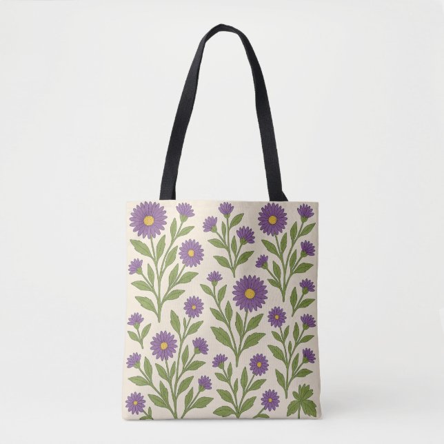 Beige and Purple Flowers Tote Bag (Front)