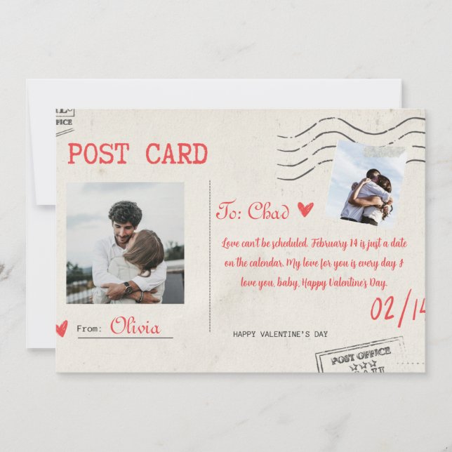 Beige and Red Aesthetic Happy Valentine's Day Card (Front)