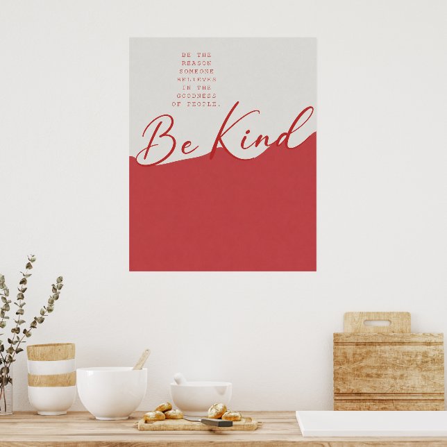 Beige and Red Kindness Quote – Minimalist Wall Poster (Kitchen)
