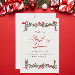 Beige and Red Vintage Christmas Dinner Invitation