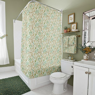 Beige and sage floral pattern shower curtain
