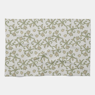 Beige and Sage Green Elegant Floral Vines Patten Tea Towel
