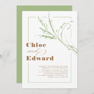 Beige and Sage Pampas Grass Minimalist Wedding Invitation