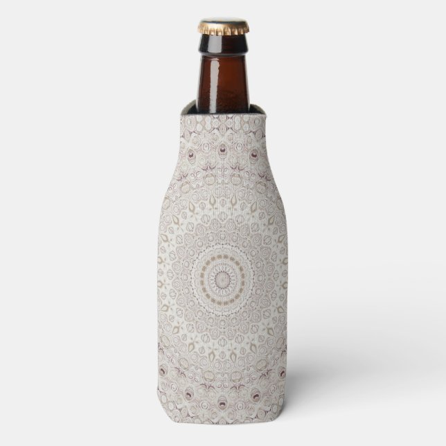 Beige and Taupe Mandala Pattern Design Bottle Cooler (Bottle Front)